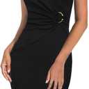 VFSHOW Womens Elegant Notch V Neck Ruched Work Office Business Church Bodycon Sheath Dress (Medium, Black)
