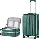Hanke 24 Inch Checked Luggage Front Opening Rolling Suitcase Aluminum Frame PC hard sided luggage with spinner wheels for Travel Woman Men.(Dark Green)