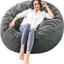 Bean Bag Chairs for Adults - Memory Foam Furniture BeanBag Chair - Kids/Teens Sofa with Soft Micro Fiber Cover - Round Fluffy Couch for Living Room Bedroom College Dorm - 4 ft, Grey (Large)