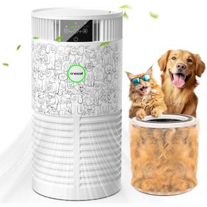 oneisall Pet Air Purifier with Washable Filter Covers Up to 1200 Ft, Quiet Home Pets Air Cleaner Upgrade for Pet Hair Dander,Smell Odor and Allergies, with 3-in-1 HEPA Filter