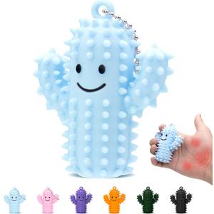 Little Ouchies Pain Fidget, Silicone Cactus Pain Stim Tool Fidget Toy for Adults, Pain Stimming Fidget, Spiky Grippie Stim Keychain for Hard Spiky Sensory Toys Anxiety Relief Fun Gifts, Blue