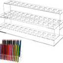 Acrylic Pen Holder Storage Box with Multi-Slot Design 2-Tier 48-Slot Large Capacity Pencil Organizer and Brush Stand for Desk Makeup Brushes Markers and Art Supplies (24.00X10.50X9.00CM)
