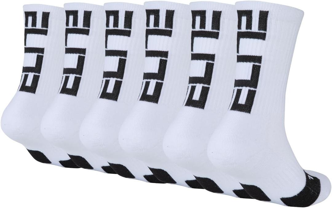 Basketball Crew Socks for Men and Women, Cushion Performance Athletic Basketball Socks (Medium, White - Elite Crew Socks (6 Pairs))