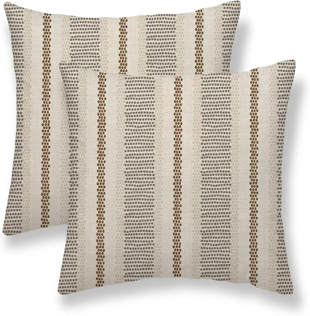 Brown Grey Pillow Covers 18 x 18 Inch Set of 2 Boho Polka Dot Striped Decorative Outdoor Throw Pillow Covers Linen Farmhouse Modern Pillowcase for Home Sofa Couch Decor