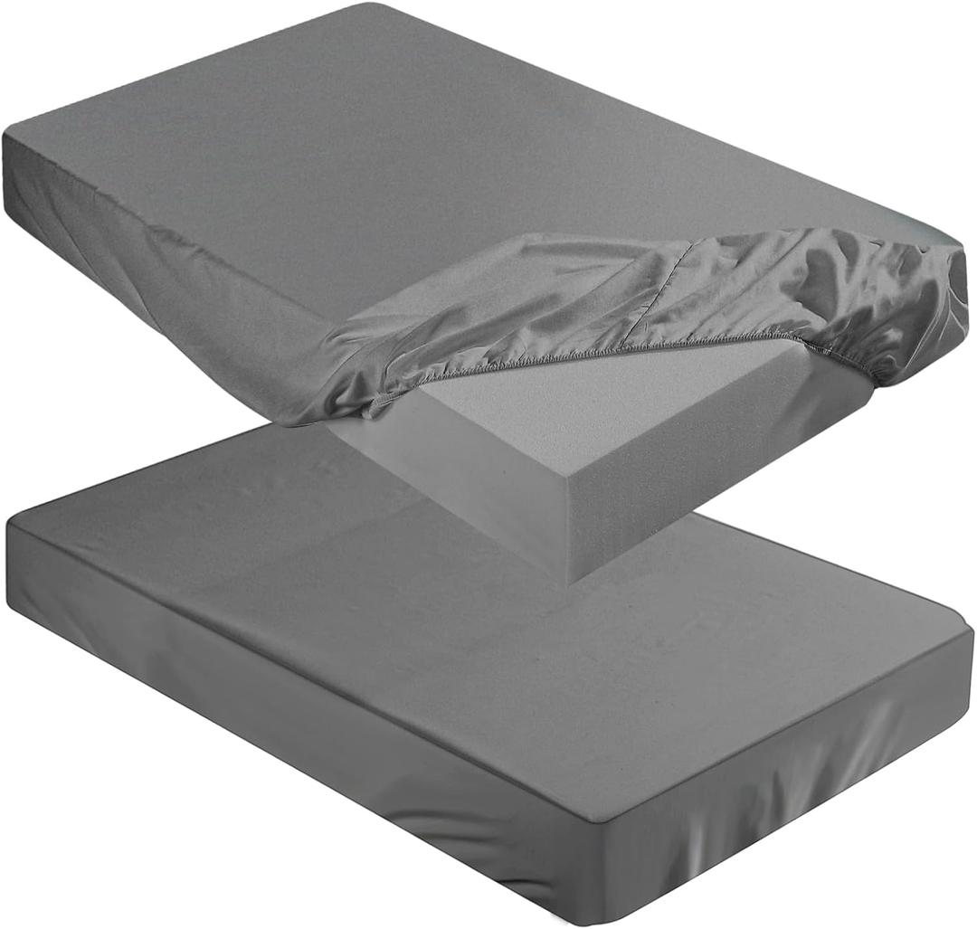 Breling Fitted Sheet (Sheet Only) Compatible with Milliard Trifold Mattress Folding Mattress Fitted Microfiber Bedclothes for Camp Bunk Rvs Bed(Dark Gray,2 Pcs,Full,4'')