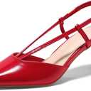 Coutgo Womens Low Chunky Heels Slingback Pumps Closed Pointed Toe V-Strap Slip On Wedding Party Dress Shoes (10, Red)