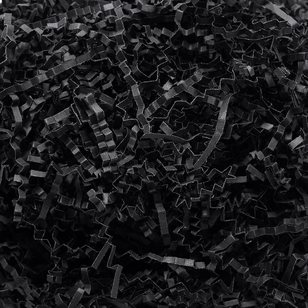 Wowxyz 1 LB Crinkle Cut Paper Shred Black Crinkle Shredded Paper for Gift Baskets - Gift Box Bag Filler - Confetti Stuffing for Birthday, Holiday Present Packaging Wrapping