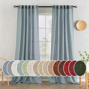 MIULEE Dusty Blue Linen Curtains 90 Inch Long 2 Panels for Bedroom Living Room, Soft Thick Linen Textured Window Drapes Semi Sheer Light Filtering Rod Pocket Back Tab Light Blue Burlap Look Decor