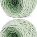 Katech Fluffy Ombre Yarn for Crocheting-2 Pcs of 285g/10.05oz-#6 Super Bulky Velvet Chenille Yarn for Knitting, Soft Fuzzy Gradient Cake Yarns for Baby Blanket, Scarf, Throw Pillow, Doll, hat(Cyan)