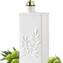 Sweejar Ceramic Olive Oil Dispenser Bottle for Kitchen, 17 Oz Relief Opaque Oil and Vinegar Dispenser Bottle with Spout, Suitable for Soy Sauce, Coffee Syrup, Liquids (White)