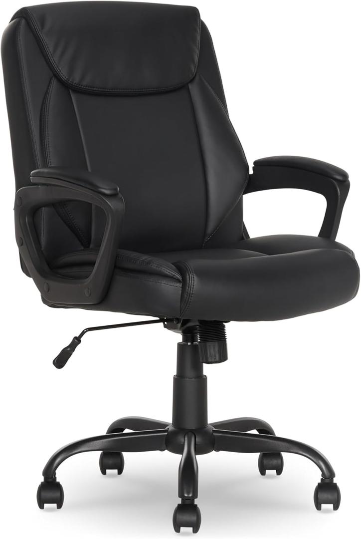 Amazon Basics Classic Puresoft PU Padded Mid-Back Height Adjustable Office Computer Desk Chair with Armrest, 26"D x 23.75"W x 42"H, Black