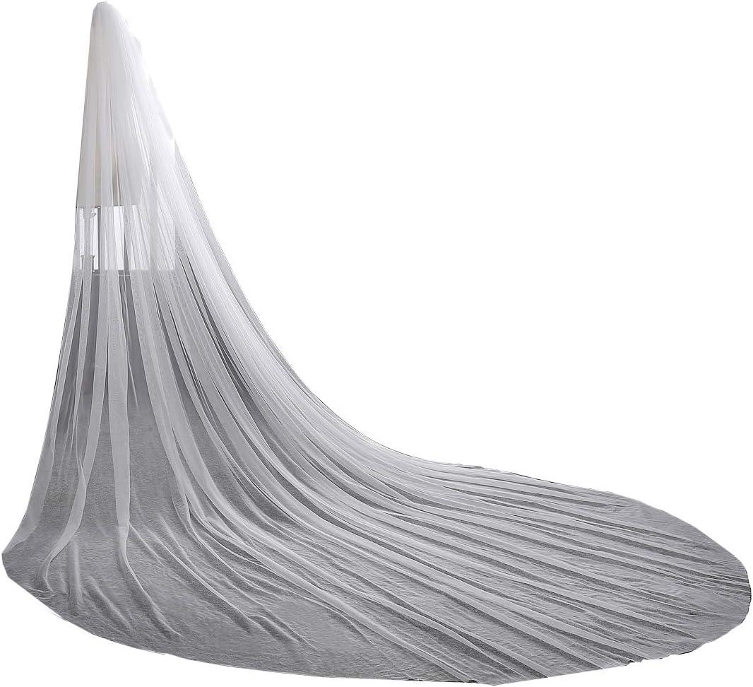 EllieHouse Women's 1 Tier Cathedral Simple Wedding Bridal Veil With Metal Comb HL05 (Ivory)
