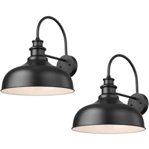 Bestshared Large Farmhouse Barn Lights 16 Inch Dome Outdoor Wall Lighting Fixture Industrial Wall Sconces Exterior Mount Lantern Light for Porch, Entryway, Garage,(2 Pack, Black+White)