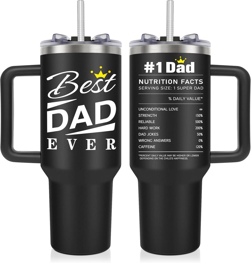 Fathers Day Birthday Gifts for Dad Him, Dad Gifts from Daughter Son, Best Dads Ever Gift, Funny Dads Gift Idea, 40 oz Coffee Tumbler With Handle Straw