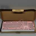 AULA F2088 Typewriter Mechanical Keyboard, Pink Retro Wired Gaming Keyboard with Blue Switches, Rainbow Backlit, Round Keycaps, Media Knob & Removable Wrist Rest Pink