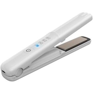 Cordless Hair Straightener and Curler, 2 in 1 Portable Mini Flat Iron & Curling, Fast Heating & Titanium Plate with 4 Adjustable Temp, Travel Size and USB Rechargeable with Pouch (White)