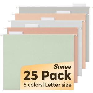 SUNEE 25 Count Hanging File Folders, Pastel Colors, Hanging File Folders Letter Size, Hanging Folders with 1/5-cut Tabs, Designed for Bulky Files, Filing Cabinets, Medical Charts