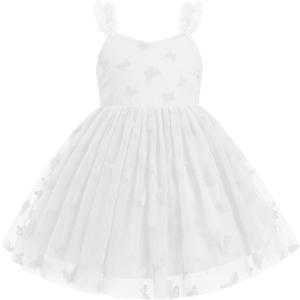 IDOPIP Toddler Baby Girls Butterfly Tutu Dress Summer Sleeveless Princess Butterfly Birthday Party Dresses Pageant Tulle Gown (White)