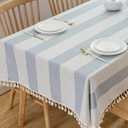 TruDelve Cotton Rectangle Tablecloth Sage Green Striped Tablecloths Outdoor Table Cloth Rectangle Table Cloth Tablecloths for Rectangle Tables (70"x55", Blue)