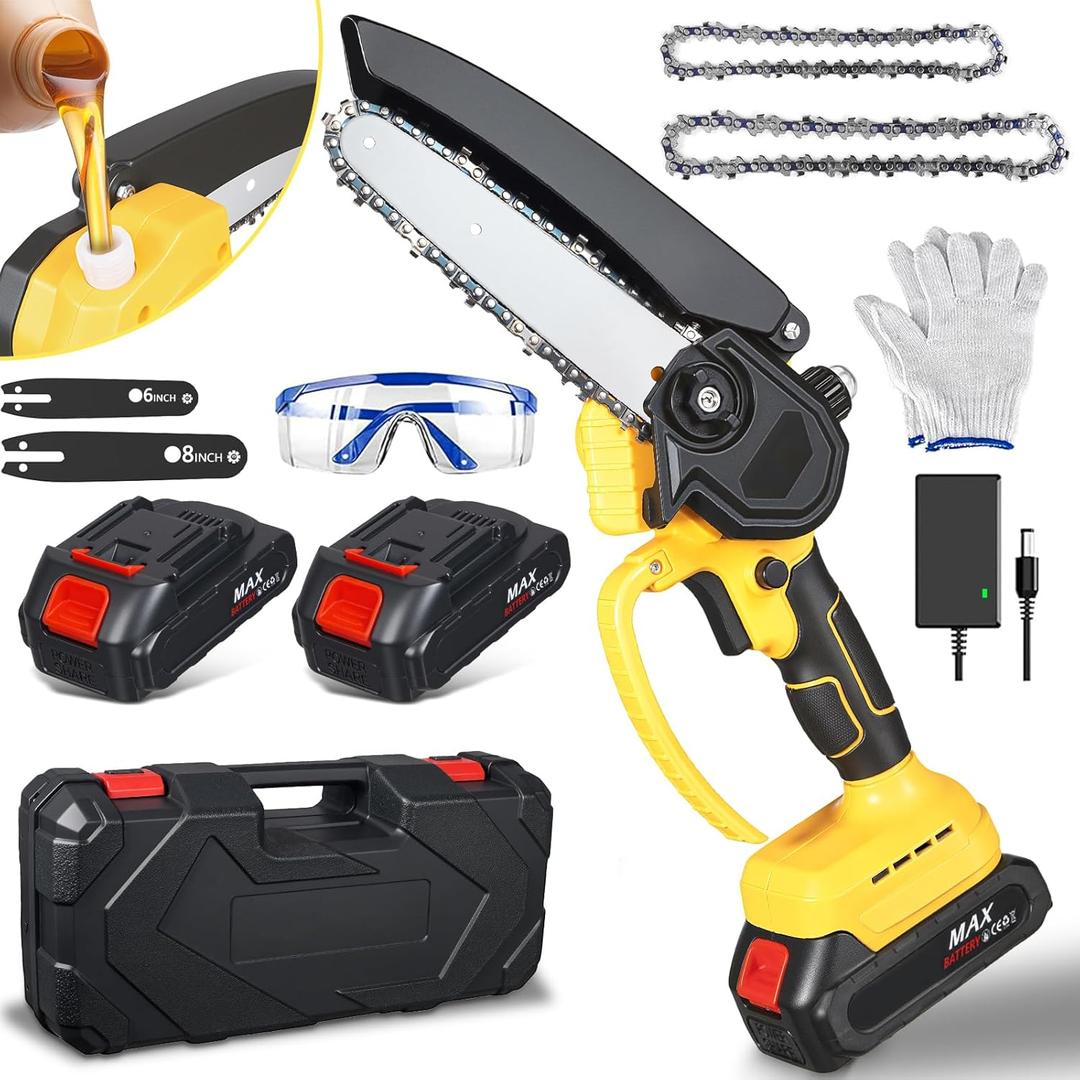 Mini Chain Saw Battery Powered: 2025 Upgrade Portable Electric Chainsaw Cordless - Mini Chainsaw Cordless 6 Inch and 8 Inch with 2 Batteries for Wood Cutting, Tree Trimming, Gifts for Dad, Husband