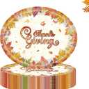 HAMDKS 50 Pcs Thanksgiving Party Supplies, 11.6" x 9.4" Oval Thanksgiving Paper Plates, Disposable Heavy Duty Maple Plates for Autumn Fall Tableware Party Decorations