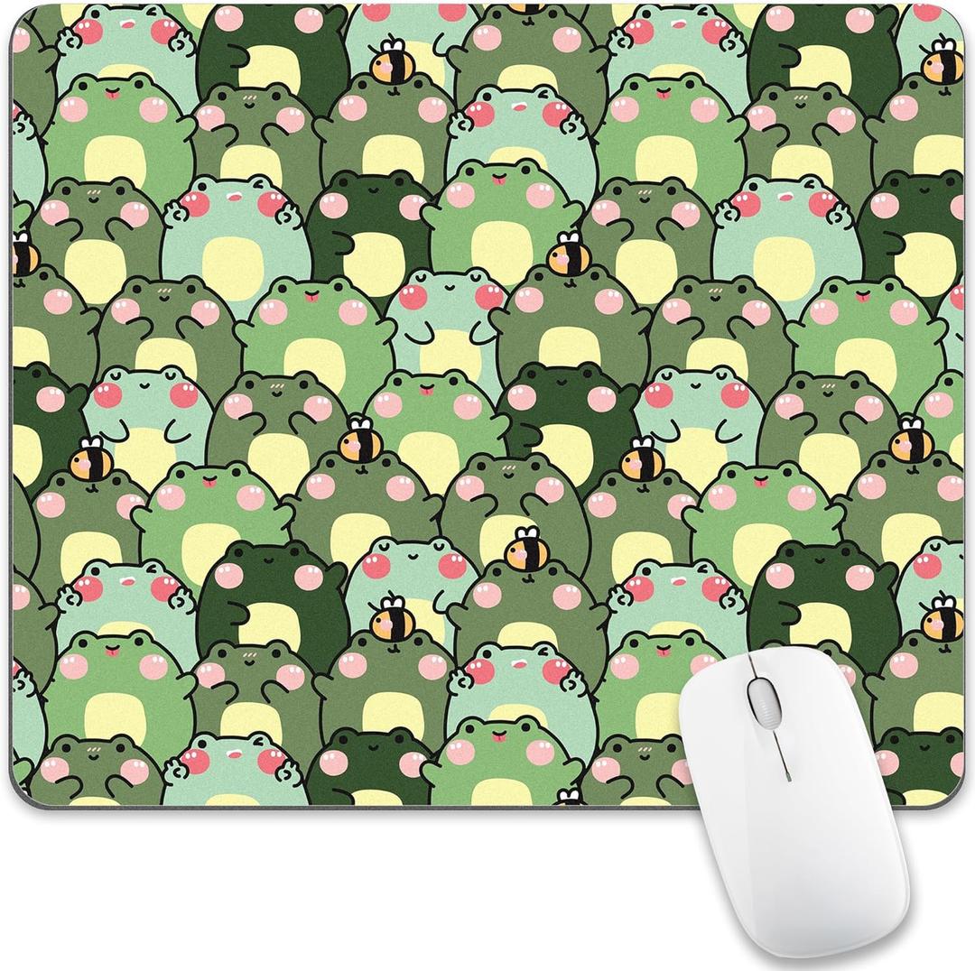 Green Frog Kawaii Mouse Pad Wireless Cute Animal Aesthetic Mousepad Desk Mat Square Cottagecore Cartoon Bee Washable Funny Office Accessories Computer Laptop Travel Decorative Design Fun Gaming