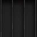 Small Silverware Organizer, Bamboo Kitchen Drawer Organizer, Utensil Holder, Cutlery Tray & Spoon Flatware Storage with Grooved Drawer Dividers (Black, 6.7''W x 12''D)