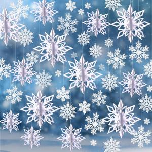 Outus 42 Pcs Winter Christmas Party Decorations 3D Snowflake Hanging Decoration Set 3D Hanging Snowflake Decor Pendant for Christmas Winter Party New Year Home(2 Inch, 3 Inch, 4 Inch,White)