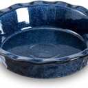 vicrays Ceramic Pie Pan for Baking - 9 inch Pie Plate, Round, Fluted and Deep Pie Dish for Tart, Pizza, Apple Pie, Quiche, Pot Pies, Cake - Reactive Glaze (Starry Blue)