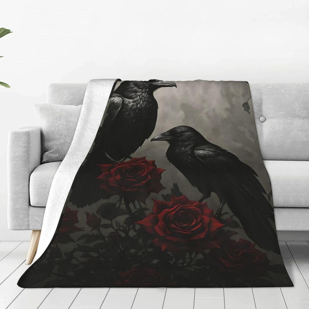 Gothic Crow Flannel Throw Blanket Home Decoration Lightweight Throw for Sofa Couch Bed Travel Office 50"X40" (Style 2)
