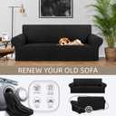 KEKUOU Stretch Sofa Cover Slipcover ，Couch Covers for 3 Cushion Couch Sofa pet Friendly (78"-94") Furniture Protector Sofa with Elastic Bottom for Kids,Dog, Jacquard Small Checked(Large,Black)