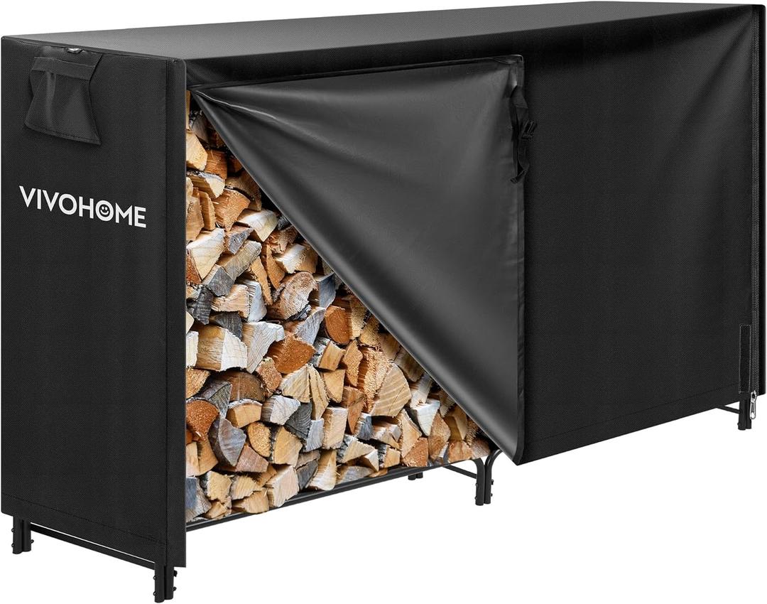 VIVOHOME 6 ft Heavy Duty Firewood Rack Outdoor with Cover, Black