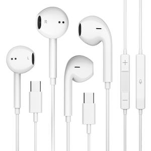 2 Pack USB C Headphones Wired for iPhone 17/16/15 Series, for iPad Pro Air 5/4/Mini 6/iPad 10th, Type C Earbuds for MacBook Pro/air, Control Microphone, Volume, Music (White)