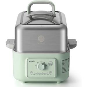 BUYDEEM G52 5.3 Quart Electric Food Steamer for 2-4 Servings, Vegetable Steamer for Cooking, 2-hour Keep Warm, 7 Preset Timings, Dual Boil-Dry Protection, Stainless Steel, Cozy Greenish