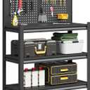 Workbench with Pegboard, Adjustable Heavy Duty Work Table with Wheels, Heavy Duty Workstation, Metal Tool Work Bench for Garage Warehouse Workshop, 48" H x 18" D x 34" W, Black