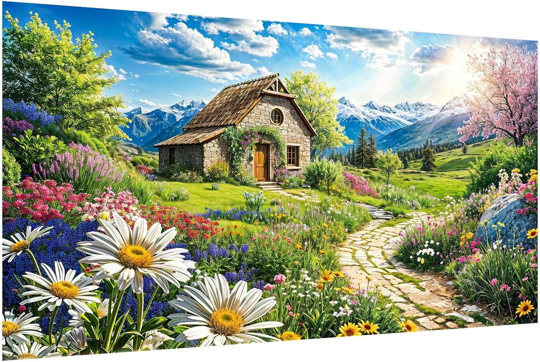 YOYA Large Diamond Art Kits for Adults, DIY Landscape 5D Large Diamond Painting Kits, Round Full Drill Diamond Art Flowers House, Diamond Painting Gem Art and Crafts for Home Decor 27.5 x 15.7 Inch