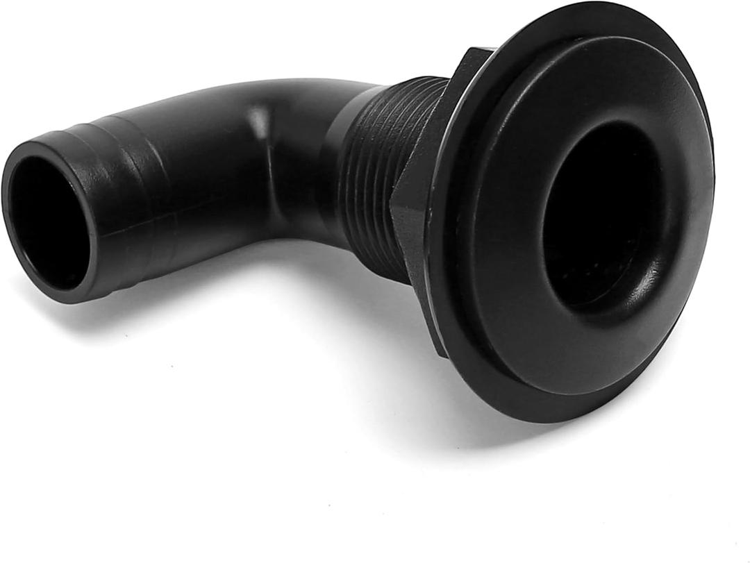 1 inch (25mm) Dia Thru-Hulls Fittings for Boats Hose, 90 Degree Bilge Pump Through Hulls, Water Scupper Drain in Marine Plastic (1PC, Black)