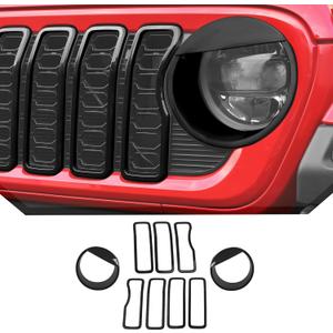 JeCar 9pcs Black Grill Inserts Headlight Covers Trim Kit for 2024 2025+ Jeep Wrangler JL JLU Gladiator JT