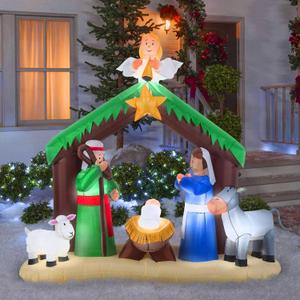 6.4 FT Christmas Inflatable Nativity Jesus Stable Christmas Angel Scene Decorations, Christmas Blow up Yard Decoration Built-in 6 LED for Christmas Decorations Outdoor Indoor Xmas Gifts