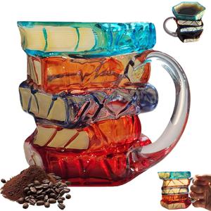 Chapter Book Mug Novelty Coffee Mugs, Novelty 3D Painted Books Coffee Mug, 11Oz Books Stack Glass Cup Gift for Readers