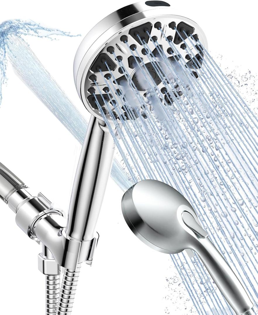 Shower Head with Handheld High Pressure Multi-Function 7 modes, Built-in Power Wash to Clear Tub, Tile & Pets, 5 High Flow Hand Held Rain Showerhead with Extra Long Hose and Adjustable Bracket (Luxury Chrome Polished)