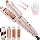 FMZ Pink Flat Iron Hair Straightener Curler Crimper for Women, 4 in 1 Professional Ionic Hair Styling Irons for Straightening, Crimping, Curling, Dual Voltage, Auto Shut-Off, Small Portable for Travel