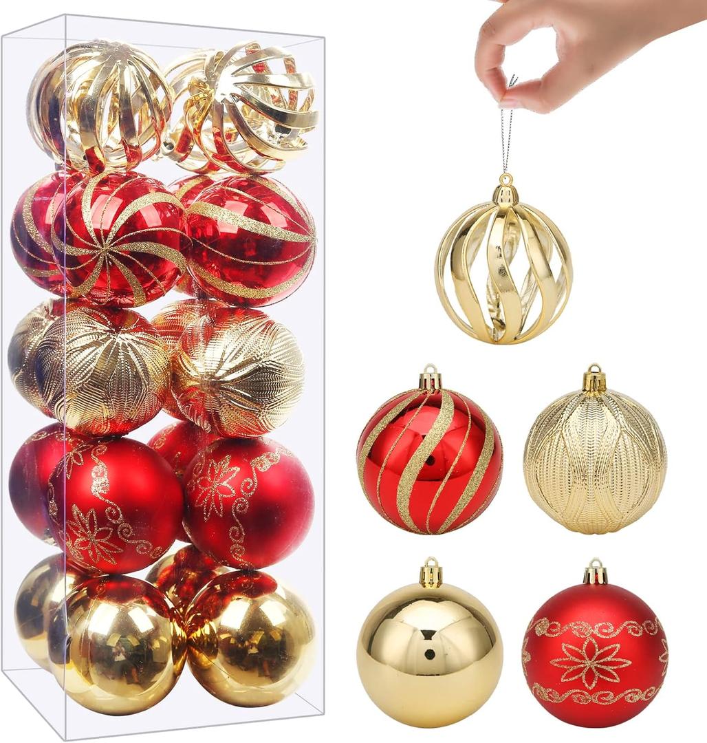 Christmas Ball Ornaments Set, 20pcs 3.15'' Red and Gold Christmas Shatterproof Ornaments Set for Xmas Tree Traditional Christmas Tree Decoration Hanging Baubles for Home Decor