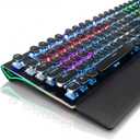 RK ROYAL KLUDGE S108 Typewriter Mechanical Keyboard, Wired Full Size with Number Pad, Round Retro Keycaps, Detachable Wrist Rest, Blue Switch, Rainbow Backlit, Black