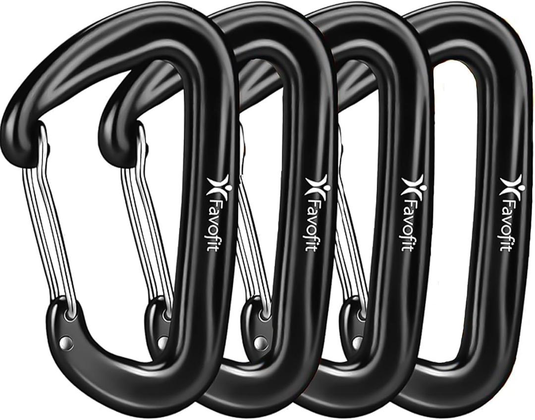 12KN Heavy Duty Carabiner Clips - Favofit 3.2'' Small Carbineers for Hiking Camping Hammocks Keys Keychains Dog Leashes - Ideal for Outdoor Enthusiasts (Black)