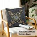 GFI Beaded Pillow Cover 14x14  Navy Gold Cushion Cover with Mini Paisley Design  Handcrafted by Indian Artisans  Elegant Home Dcor Accent for Christmas, New Year, Festivals