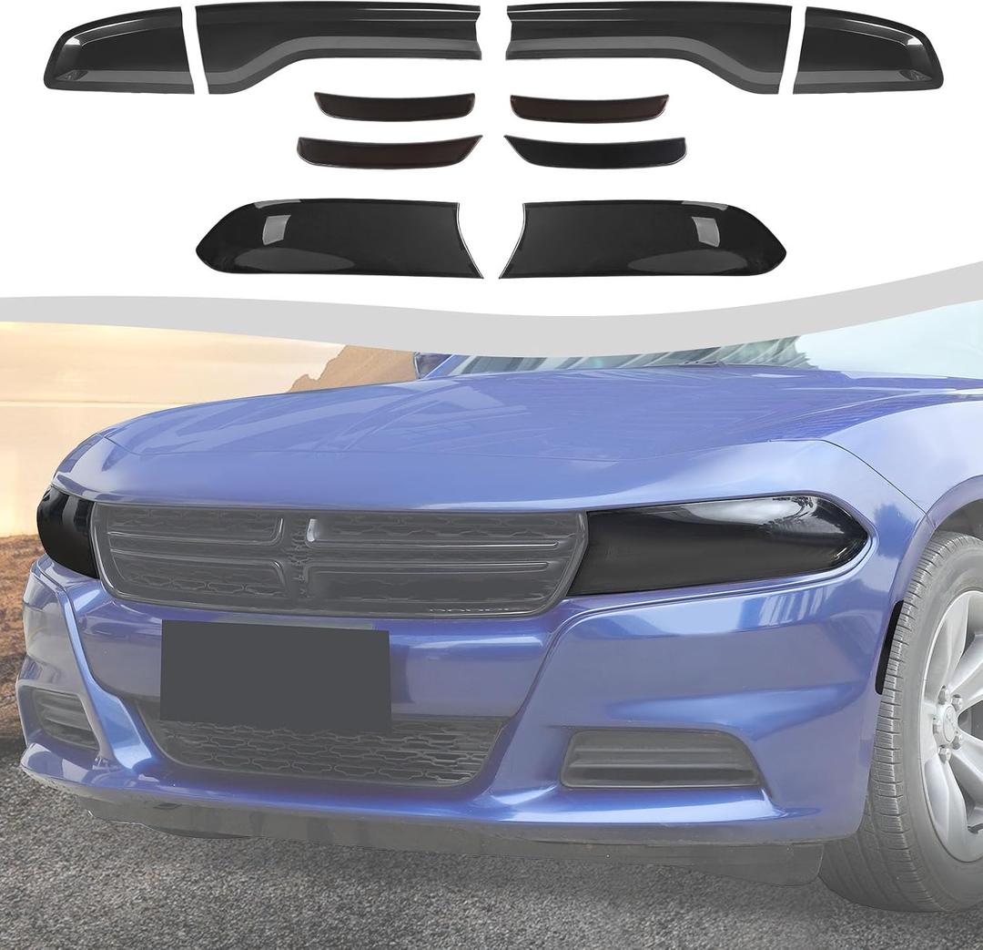 Headlights Cover & Taillight Tail Light Cover & Brow Lights Cover Compatible with Dodge Charger 2015-2026+ Exterior Accessories (Smoked Black)