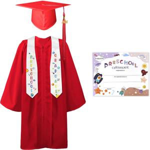 GraduatePro Preschool Graduation Cap Gown Class of 2026 Stole Certificate Package Tassel Set Grad Gift for Kids (Red, XS)