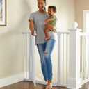 Cumbor 36" Extra Tall Baby Gate for Stairs, 29.7-40.6"(Extensions Included) Wide Dog Gate for Doorways, Pressure Mounted Auto-Close Pets Gates for Dogs Indoor, Durable Safety Child Gate, White