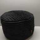 MeMoreCool Round Pouf Ottoman Foot Rest, 20x15 Inch Corduroy Pouf, Black